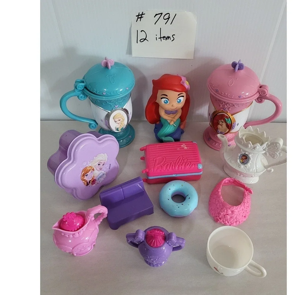 Disney Princess Frozen Barbie‎ Tea Party Toy Set 12 Items Ariel Elsa Toddler Fun